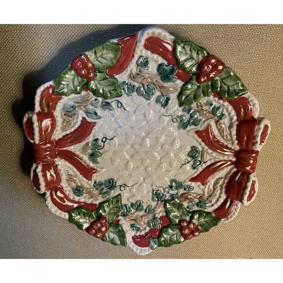 Fitz & Floyd Omnibus 1994 Classics Christmas Bows and Holly Plate, Read Details - Picture 2 of 6